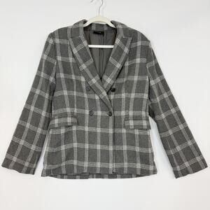 Vici Women's Double Breasted Wool Blend Gray Plaid Blazer Large